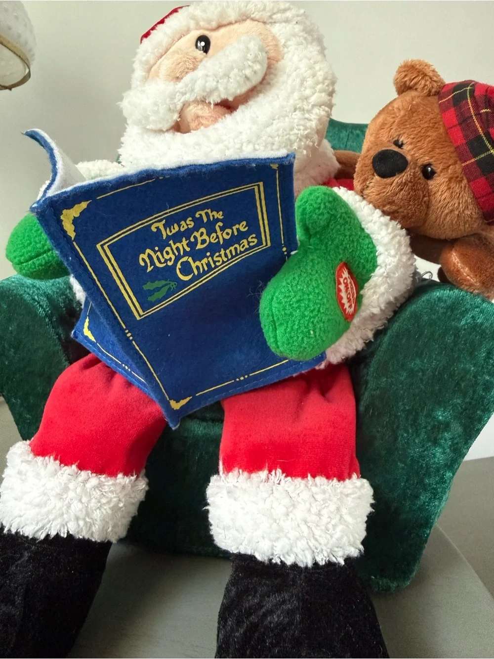 Animated Plush Santa Reading Twas The Night Before Christmas Book WORKS